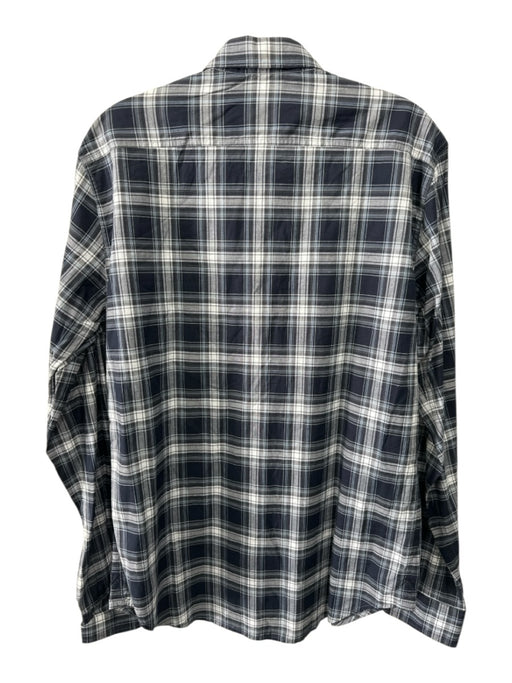 Theory NWT Size M Navy & Blue Cotton Plaid Button Up Men's Long Sleeve Shirt Navy & Blue / M