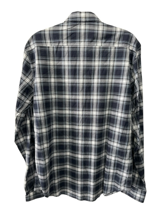 Theory NWT Size M Navy & Blue Cotton Plaid Button Up Men's Long Sleeve Shirt Navy & Blue / M