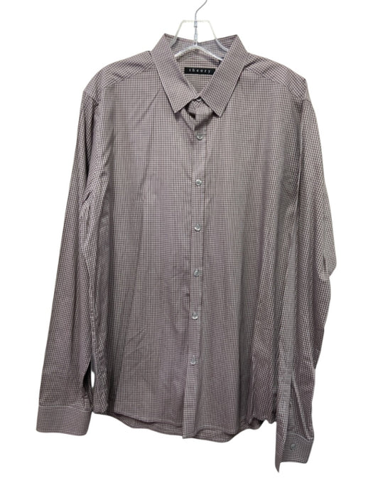 Theory Size L Gray & Red Cotton Blend Plaid Button up Men's Long Sleeve Shirt Gray & Red / L