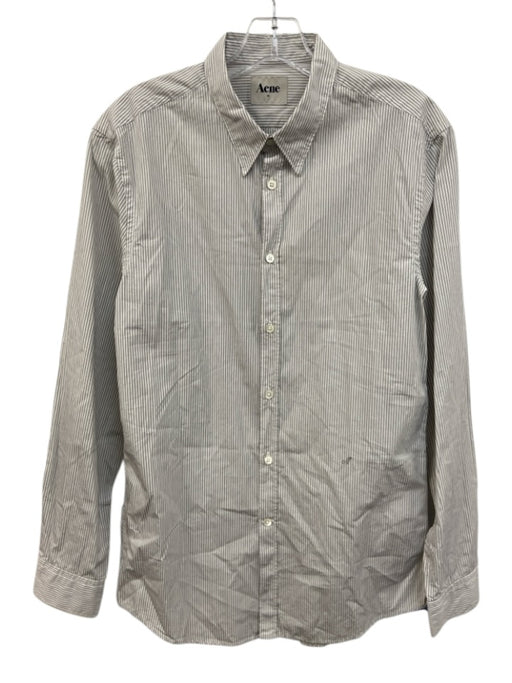 Acne NWT Size M Gray & White Cotton Striped Button Up Men's Long Sleeve Shirt Gray & White / M