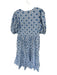 Oliphant Size S Blue & White Cotton Floral Stripe V Neck Bubble Sleeve Dress Blue & White / S