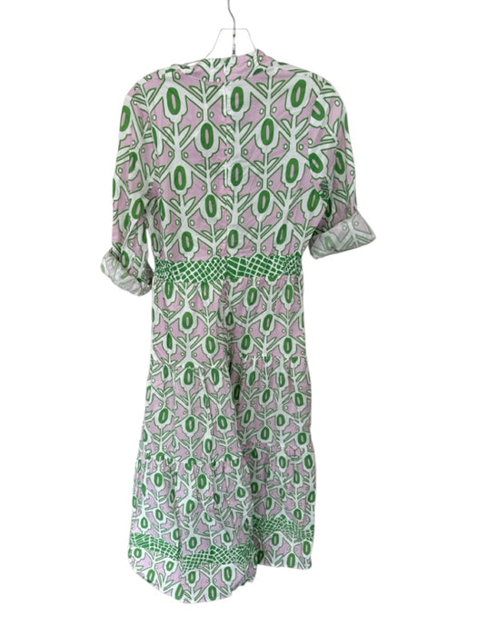 CK Bradley Size M Green & Pink Cotton Long Sleeve Abstract Gold Buttons Dress Green & Pink / M