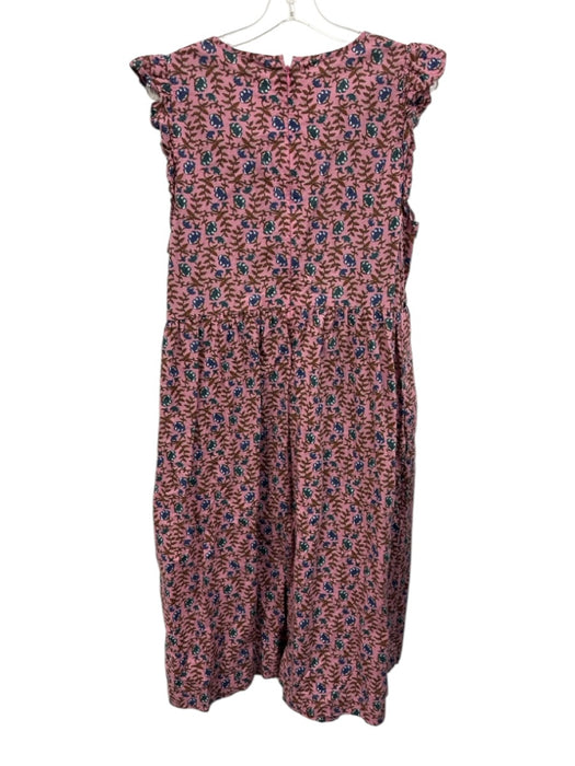 J. Crew Size XL Pink, Brown, Blue Cotton Blend Shirred block print floral Dress Pink, Brown, Blue / XL