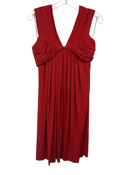 Max Mara Studio Size L Red Viscose Blend Pleated A Line V Neck Knee length Dress — Labels Resale Boutique