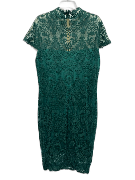 Tadashi Shoji Size 16 Green Polyester Cap Sleeve Maxi Floral Embroideries Dress Green / 16