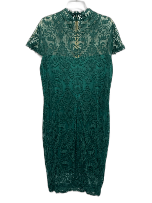 Tadashi Shoji Size 16 Green Polyester Cap Sleeve Maxi Floral Embroideries Dress Green / 16