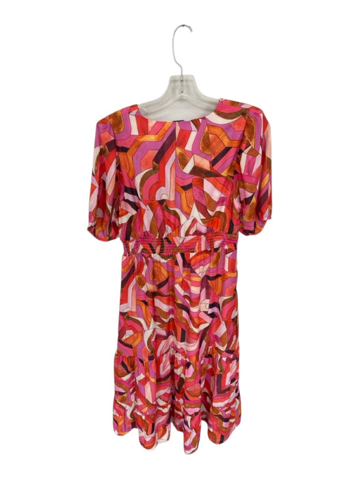 LaRoque Size S Pink & Orange Polyester Abstract V Neck Cap Sleeve Maxi Dress Pink & Orange / S