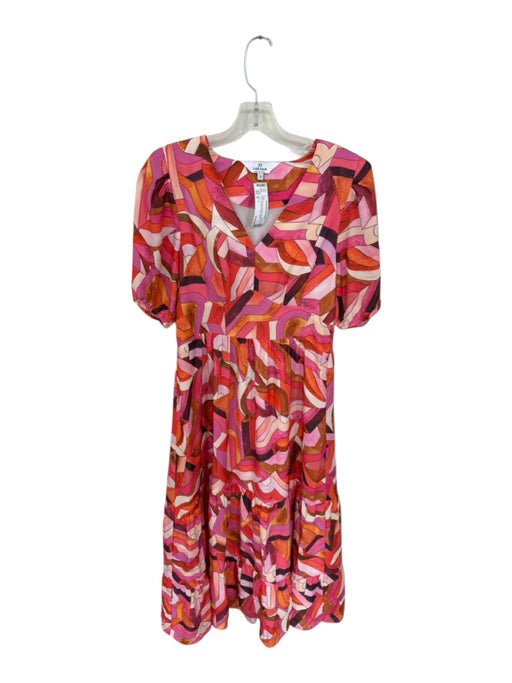 LaRoque Size S Pink & Orange Polyester Abstract V Neck Cap Sleeve Maxi Dress Pink & Orange / S