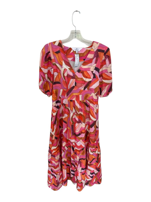 LaRoque Size S Pink & Orange Polyester Abstract V Neck Cap Sleeve Maxi Dress Pink & Orange / S