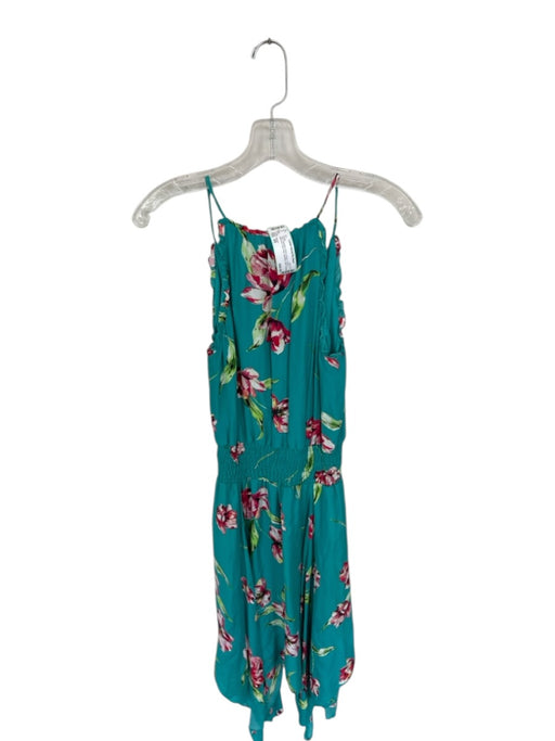 Parker Size XS Teal Polyester Blend Floral V Neck Rouched Dress Teal / XS