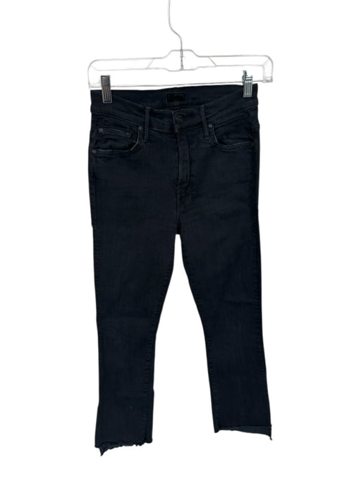 Mother Size 26 Black Cotton & Acetate Denim Raw Hem Cropped Jeans Black / 26