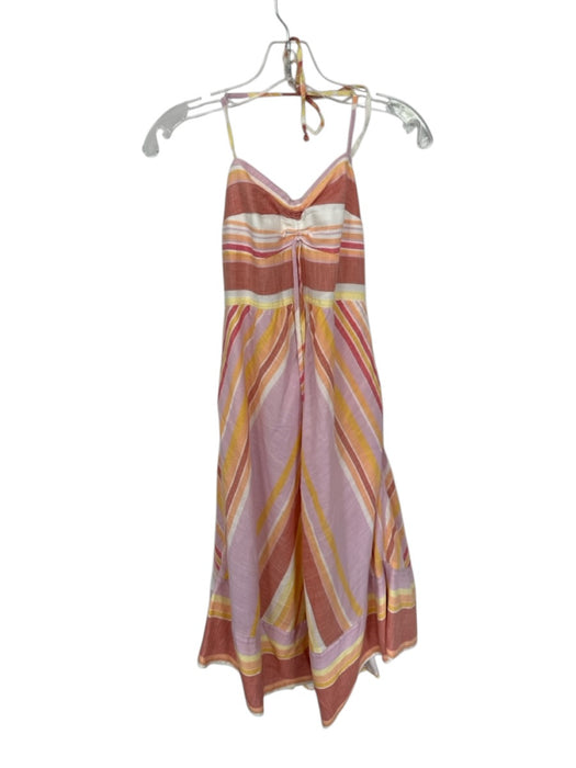 Anthropologie Size 2 Orange & Yellow Cotton Blend Spaghetti Strap Striped Dress Orange & Yellow / 2