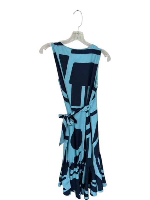 Hutch Size S Blue & Navy Polyester Blend Abstract V Neck Tie Around Midi Dress Blue & Navy / S