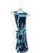 Hutch Size S Blue & Navy Polyester Blend Abstract V Neck Tie Around Midi Dress Blue & Navy / S