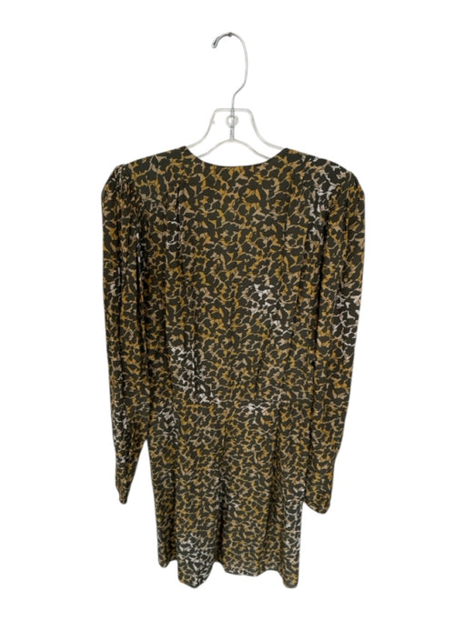 Isabel Marant Size 34 Brown & Orange Viscose Long Sleeve Abstract V Neck Dress Brown & Orange / 34