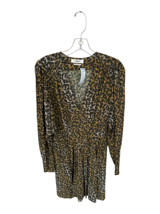 Isabel Marant Size 34 Brown & Orange Viscose Long Sleeve Abstract V Neck Dress Brown & Orange / 34