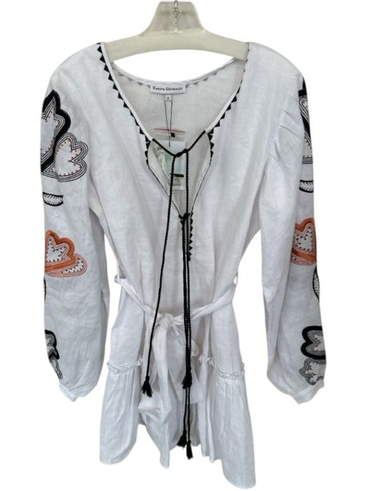 Karina Grimaldi Size S White Cotton V Neck Stitch Detail Tassle Detail Dress White / S