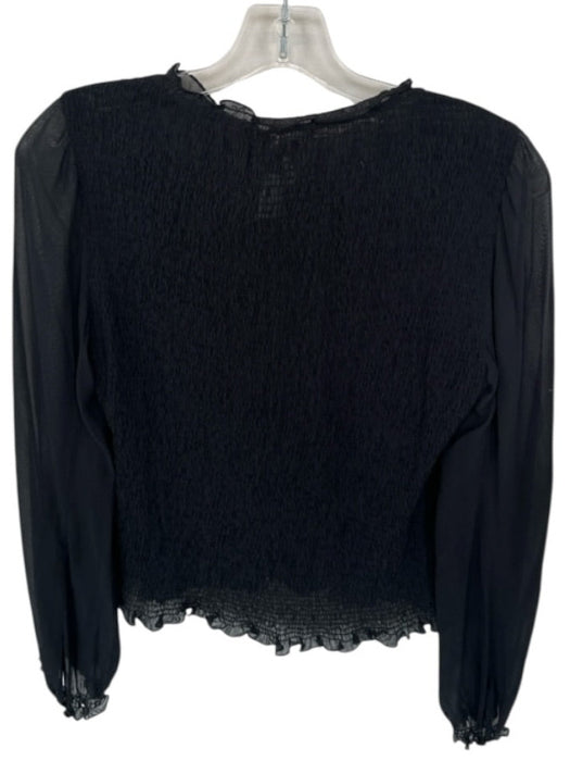 Rag & Bone Size S Black Silk Blend Long Sleeve Ruffle Smocked Top Black / S