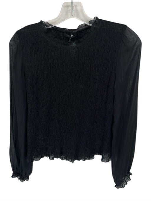 Rag & Bone Size S Black Silk Blend Long Sleeve Ruffle Smocked Top Black / S