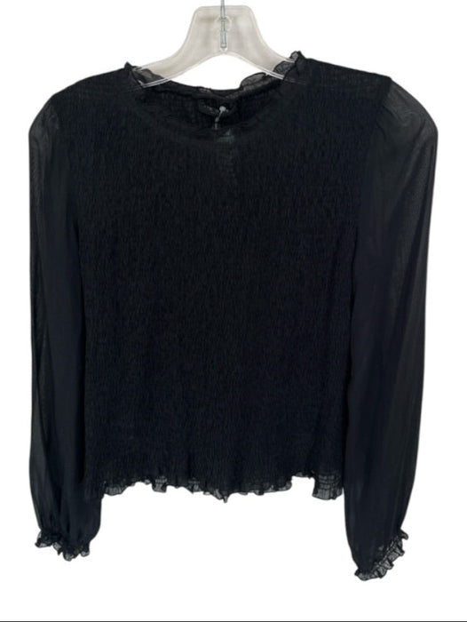 Rag & Bone Size S Black Silk Blend Long Sleeve Ruffle Smocked Top Black / S