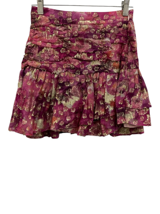 Loveshackfancy Size 6 Pink & Gold Viscose Metallic Thread Flocked Mini Skirt Pink & Gold / 6