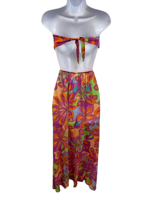 Luli fama Size XS Fuchsia & Multi Viscose Abstract Floral Tie Neck Cutout Dress Fuchsia & Multi / XS