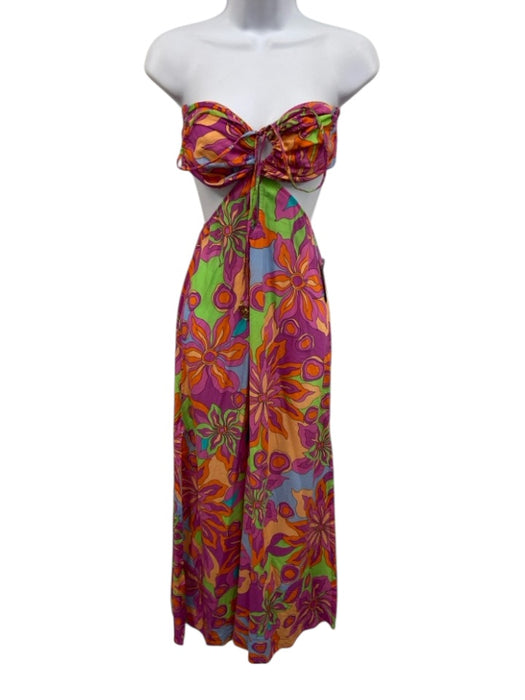 Luli fama Size XS Fuchsia & Multi Viscose Abstract Floral Tie Neck Cutout Dress Fuchsia & Multi / XS