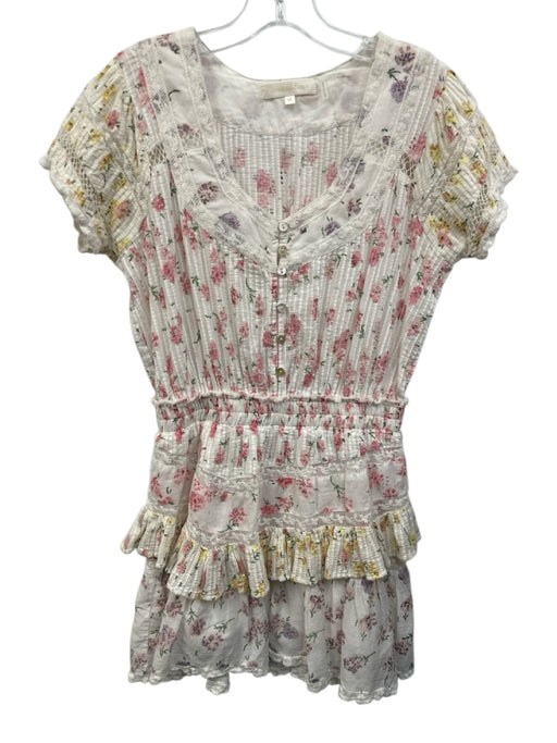 Loveshackfancy Size XS White, Pink & Yellow Cotton Floral Lace Trim Dress White, Pink & Yellow / XS