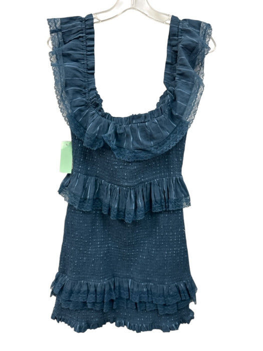 Tularosa Size L Slate Blue Cotton Blend Sleeveless Lace Trim Shirred Dress Slate Blue / L