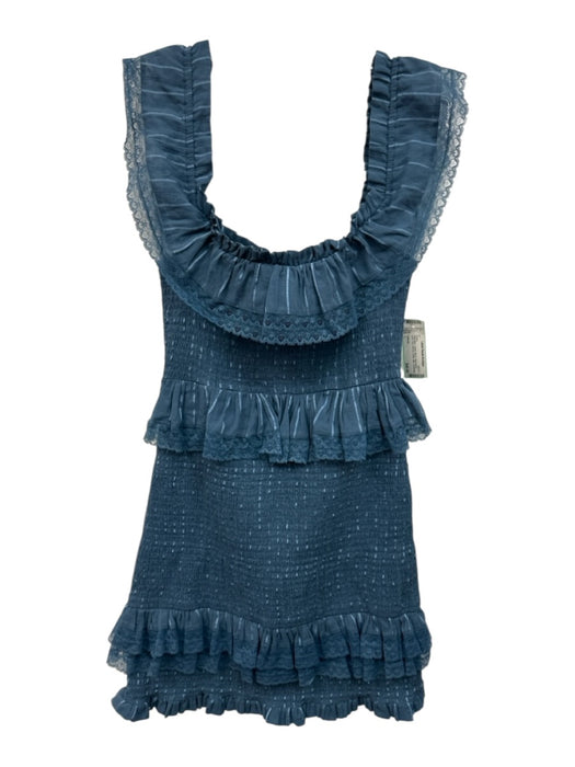 Tularosa Size L Slate Blue Cotton Blend Sleeveless Lace Trim Shirred Dress Slate Blue / L