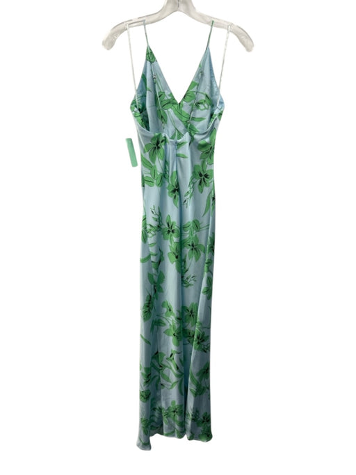 Ramy Brook Size 4 Blue & Green Polyester Satin Floral Spaghetti Strap Slip Dress Blue & Green / 4