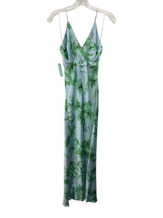 Ramy Brook Size 4 Blue & Green Polyester Satin Floral Spaghetti Strap — Labels Resale Boutique