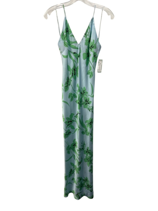 Ramy Brook Size 4 Blue & Green Polyester Satin Floral Spaghetti Strap Slip Dress Blue & Green / 4
