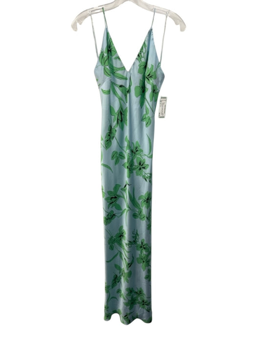 Ramy Brook Size 4 Blue & Green Polyester Satin Floral Spaghetti Strap Slip Dress Blue & Green / 4