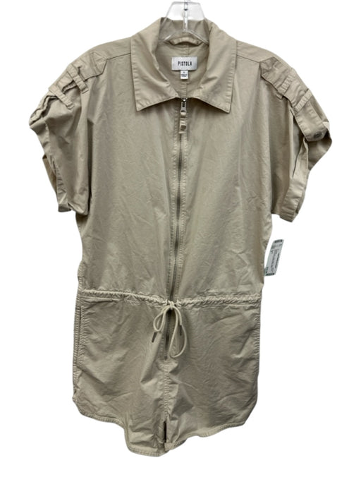 Pistola Size S Khaki Beige Cotton Blend Cap Sleeve Zip Front Mini Romper Khaki Beige / S
