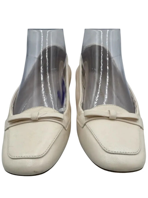 Stuart Weitzman Shoe Size 6.5 Cream White Leather Square Toe Bow Detail Flats Cream White / 6.5