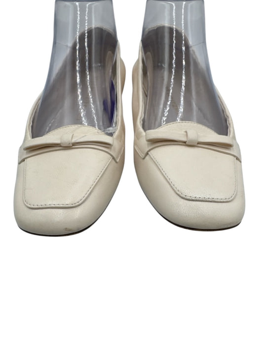 Stuart Weitzman Shoe Size 6.5 Cream White Leather Square Toe Bow Detail Flats Cream White / 6.5