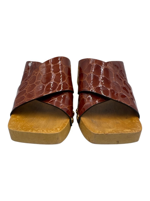 Marni Shoe Size 37.5 Brown & Tan Patent Leather Wooden Sole Square Toe Sandals Brown & Tan / 37.5