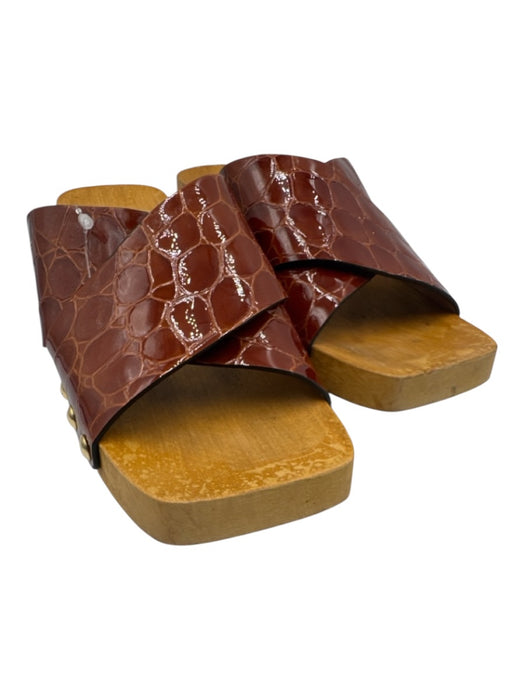 Marni Shoe Size 37.5 Brown & Tan Patent Leather Wooden Sole Square Toe Sandals Brown & Tan / 37.5