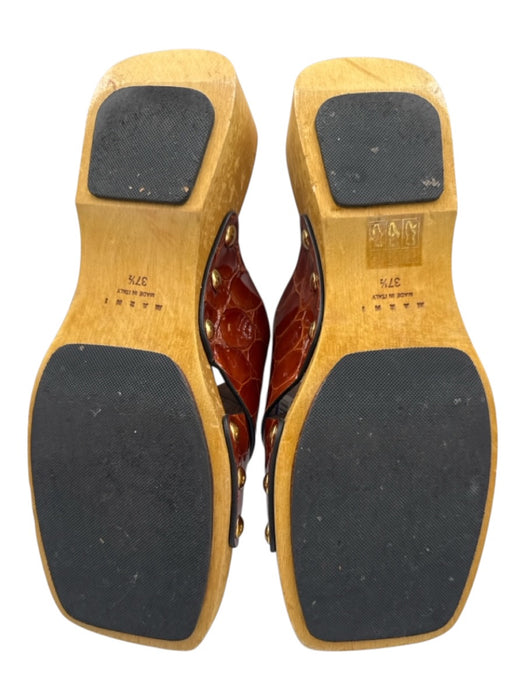 Marni Shoe Size 37.5 Brown & Tan Patent Leather Wooden Sole Square Toe Sandals Brown & Tan / 37.5