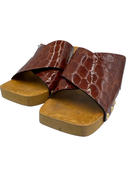 Marni Shoe Size 37.5 Brown & Tan Patent Leather Wooden Sole Square Toe Sandals Brown & Tan / 37.5