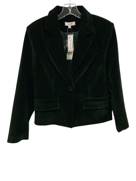 avara Size S Green Polyester Velvet Long Sleeve Collared Button Detail Jacket Green / S