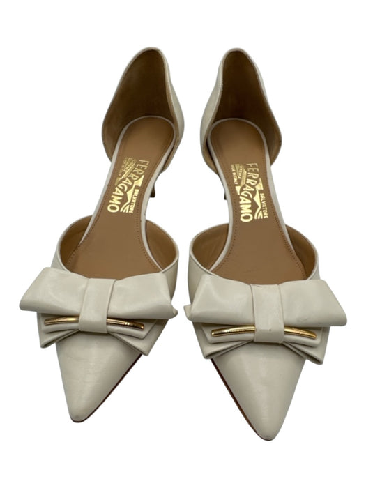 Salvatore Ferragamo Shoe Size 8 Cream Leather Bow Pointed Toe D'orsay Pumps Cream / 8