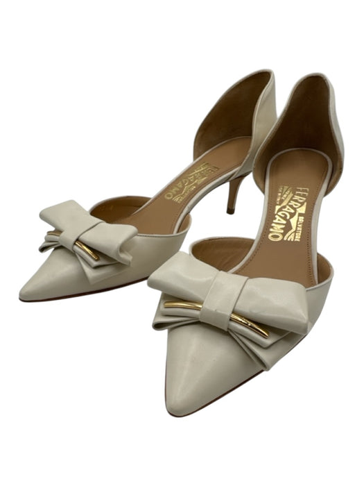 Salvatore Ferragamo Shoe Size 8 Cream Leather Bow Pointed Toe D'orsay Pumps Cream / 8