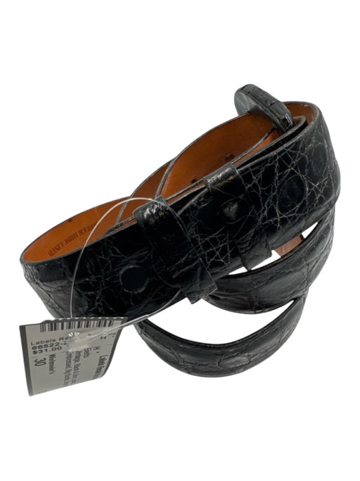 Wehmeier's Black & Gray Leather Croc Embossed Big Buckle Belts Black & Gray / 30