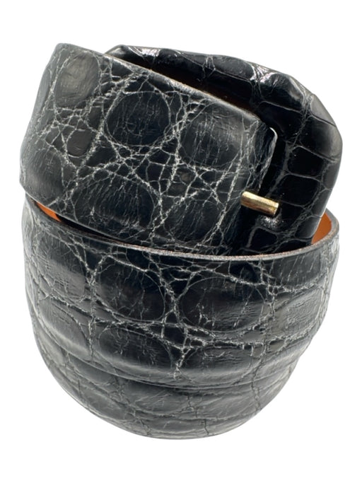 Wehmeier's Black & Gray Leather Croc Embossed Big Buckle Belts Black & Gray / 30