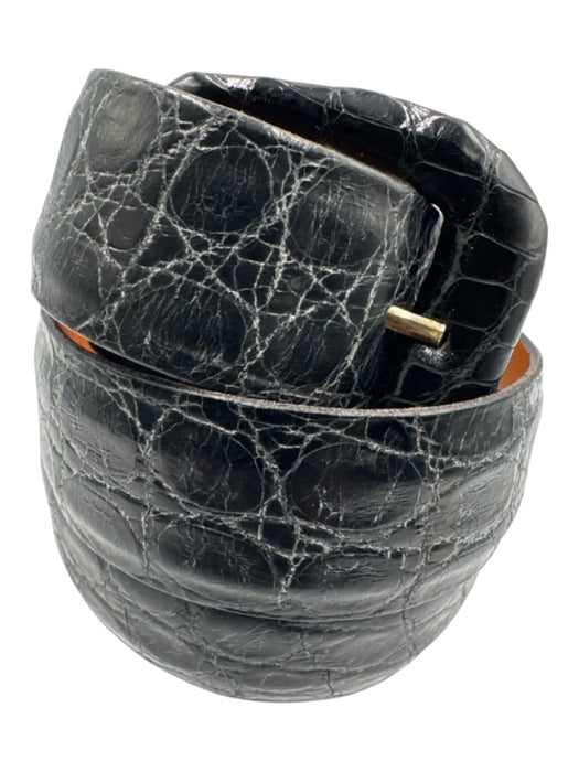 Wehmeier's Black & Gray Leather Croc Embossed Big Buckle Belts Black & Gray / 30