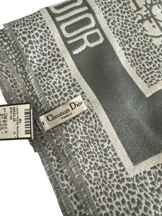 Christian Dior Gray & Silver Cashmere & Silk Fringe Monogram Rectangle scarf Gray & Silver / L