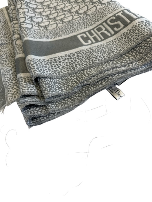Christian Dior Gray & Silver Cashmere & Silk Fringe Monogram Rectangle scarf Gray & Silver / L