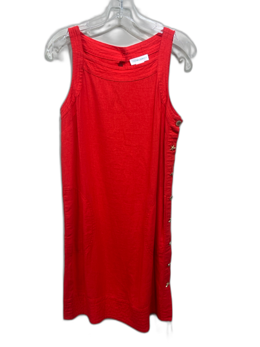 Cynthia Rowley Size S Red Linen Blend Square Neck Novelty Buttons Sea Life Dress Red / S